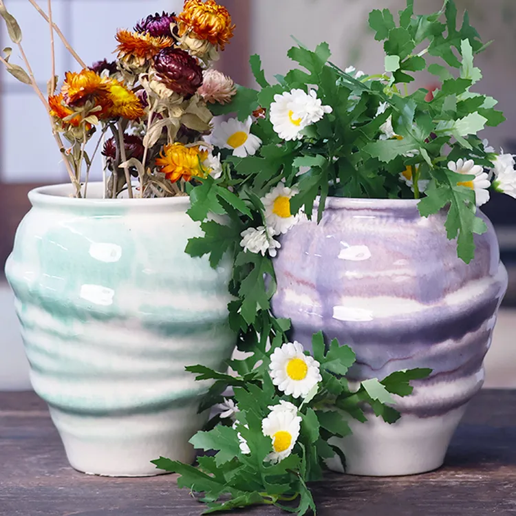 手工粗陶大口径透气花盆陶瓷适合多肉绿植老桩室内外盆栽网红花盆