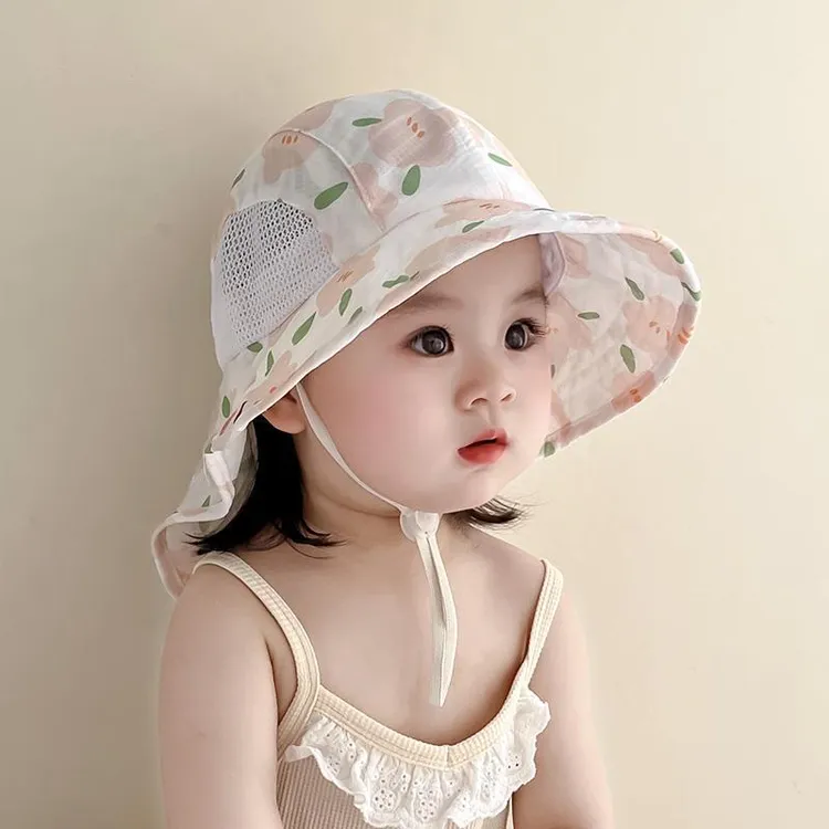 新品巴拉巴拉宝宝防晒帽子夏季薄款时尚大檐婴儿太阳渔夫帽女童网