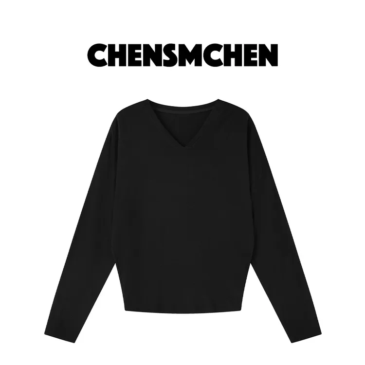 CHENSMCHEN 莱赛尔纤维V领T恤女春季百搭长袖打底衫CST1011SL