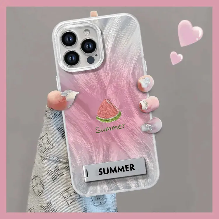 夏日晕染西瓜适用苹果16Promax手机壳IP15大孔IMD羽纱16支架暴款