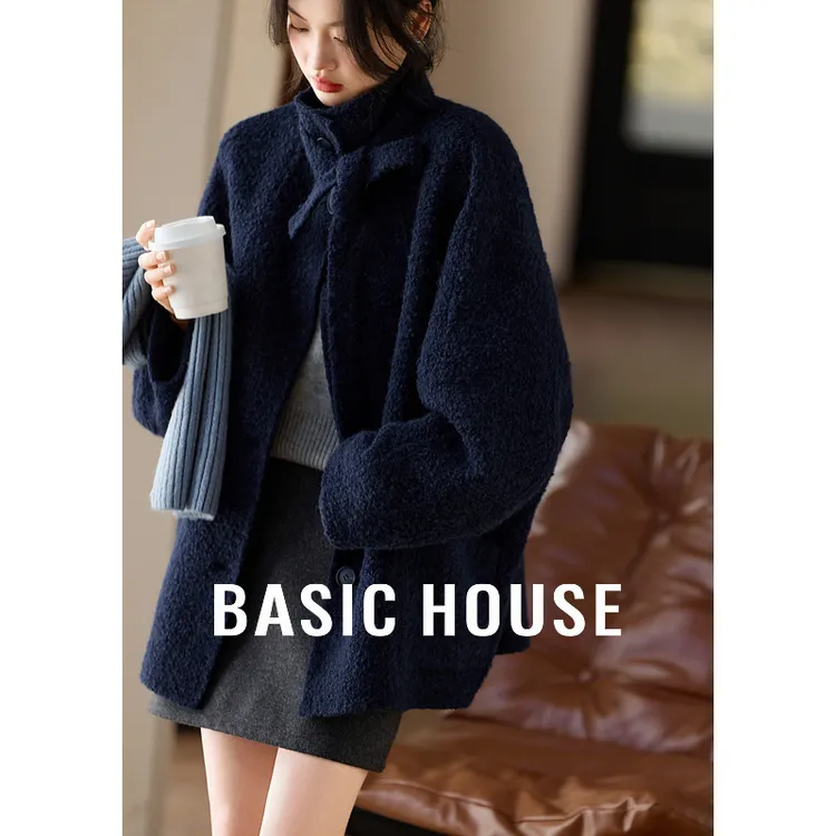 Basic House/百家好琥珀流光廓形毛呢外套中长款大衣B1195B52C02