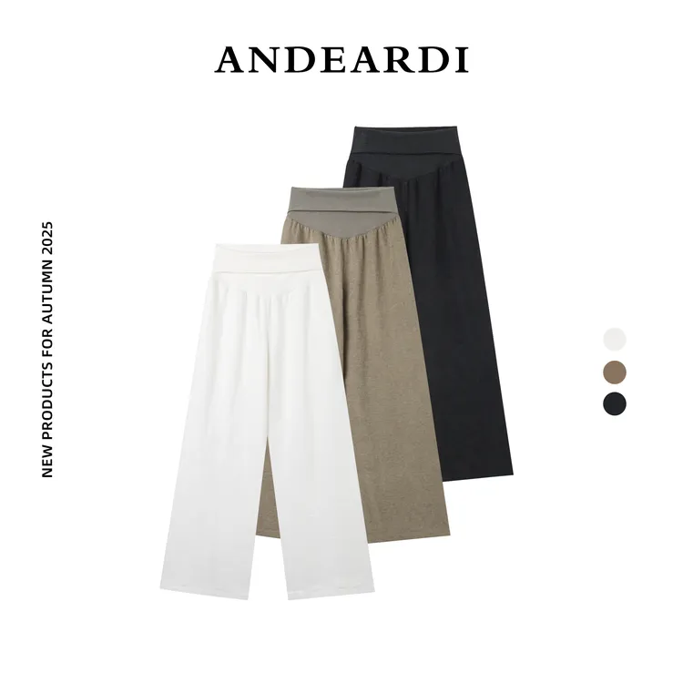 ANDEARDI秋季垂感松弛翻折腰头铜氨丝宽松显瘦遮肉百搭休闲长裤