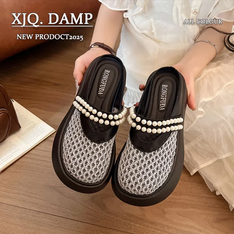 厚底包头半拖鞋女夏新款网红洞洞鞋轻便百搭外穿增高凉拖轻奢鞋子