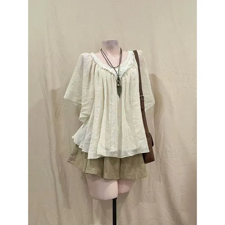 古着vintage套装 复古甜美淑女上衣+短裙两件套日系小个子2025夏