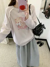 程程甄选  韩系花边卡通人鱼猫咪休闲打底衫5868