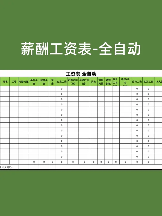 员工工资表（财务部）薪酬自动表模版 word模版 A4可编辑