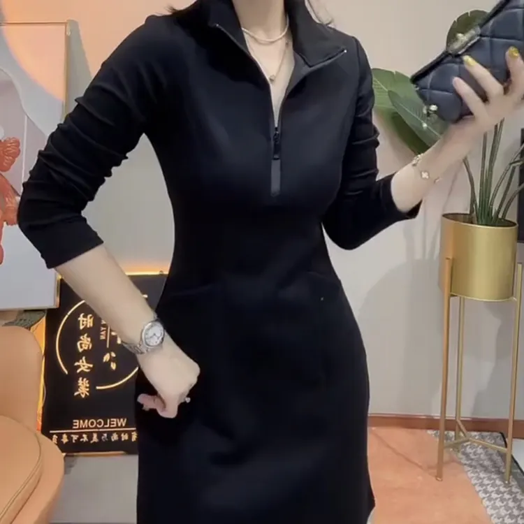 秋季新款简约气质中长款显瘦修身休闲百搭连衣裙