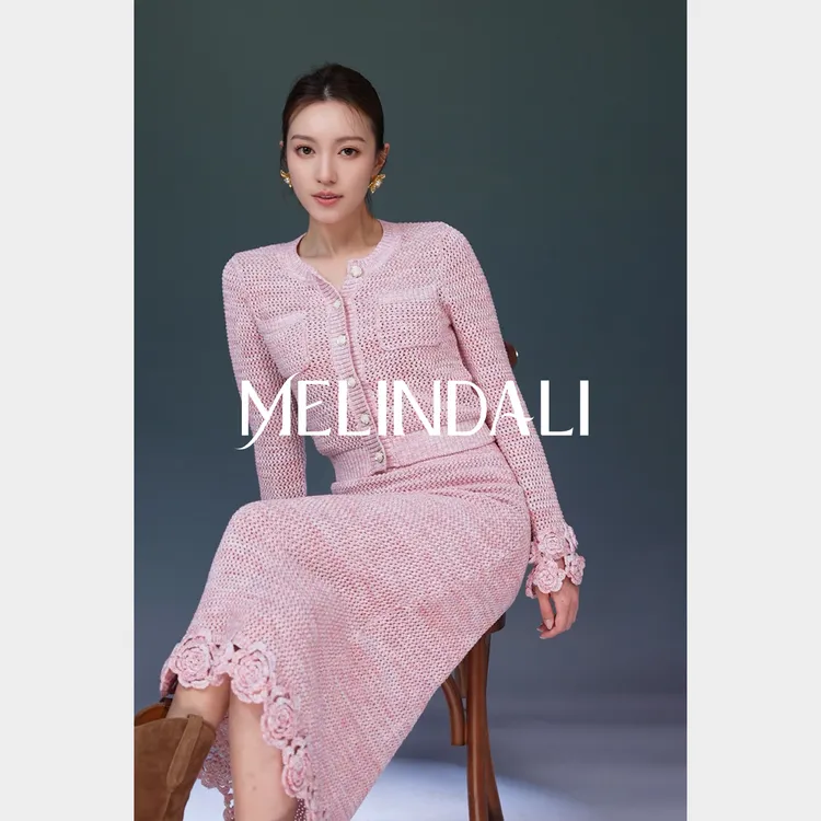 Melinda Li【青青山茶】纯手工钩花定制法式花纱连衣裙针织开衫半裙