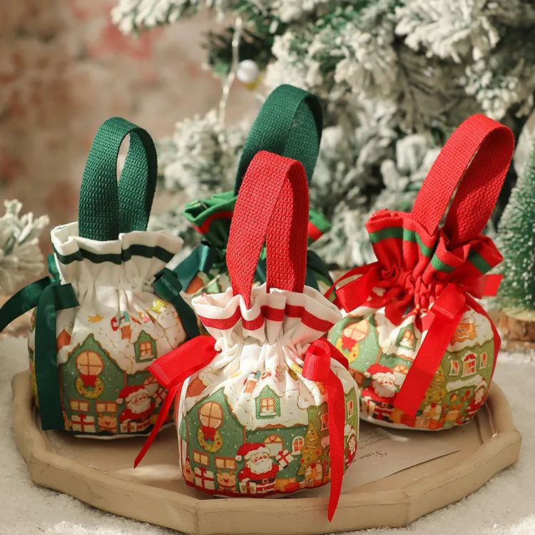 2025新款创意圣诞节平安夜苹果盒苹果袋圣诞礼物手提包糖果束口袋