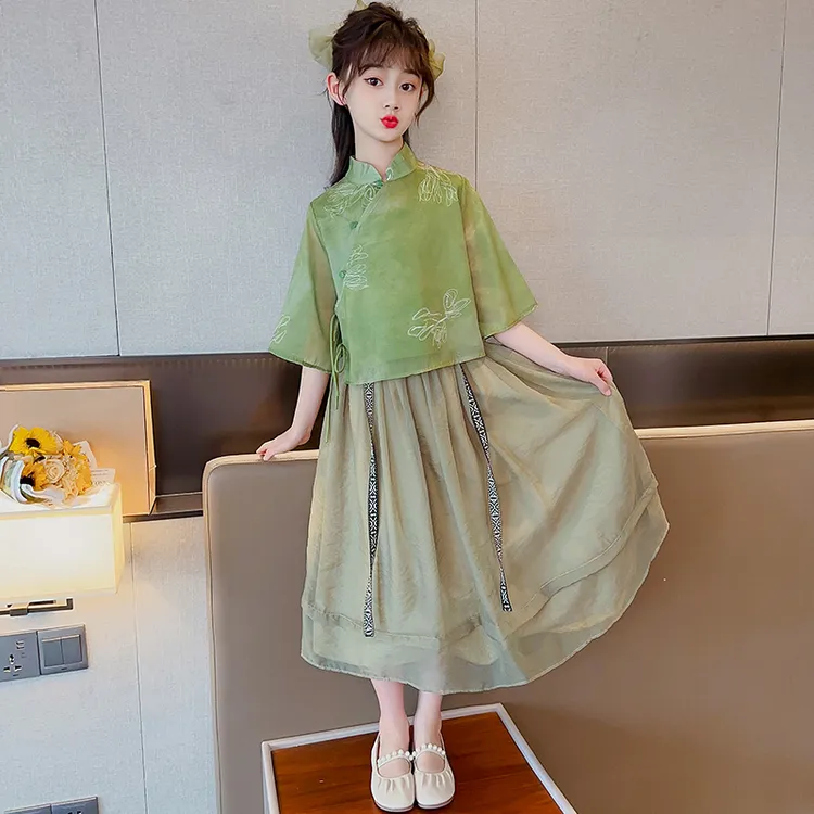 女童汉服套装夏季2025新款中国风改良女孩复古唐装大童夏装连衣裙