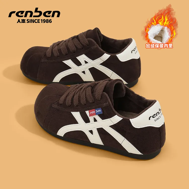 人本2025秋冬大头德训鞋内增高加绒保暖时尚运动鞋平底加绒女鞋