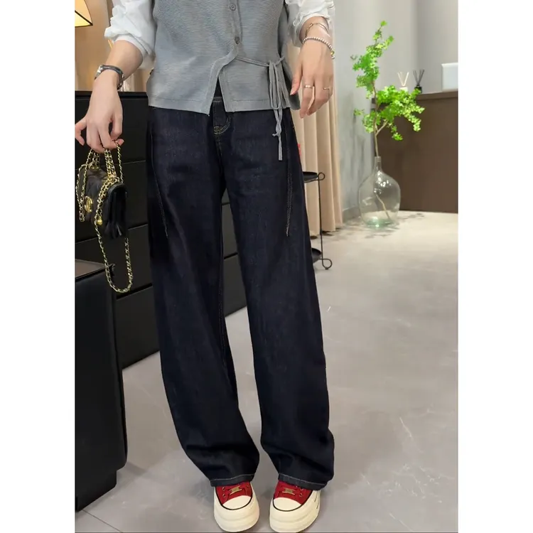 弯刀牛仔裤女窄版阔腿裤秋季2025新款梨型身材高腰显瘦直筒香蕉裤