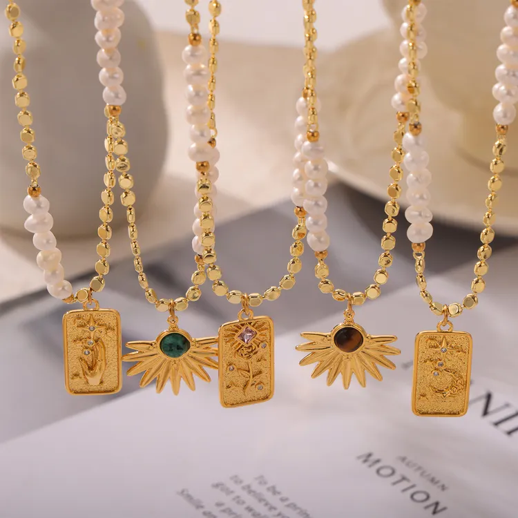 铜合金吊坠 金色简约时尚轻奢风虎眼石复古项链