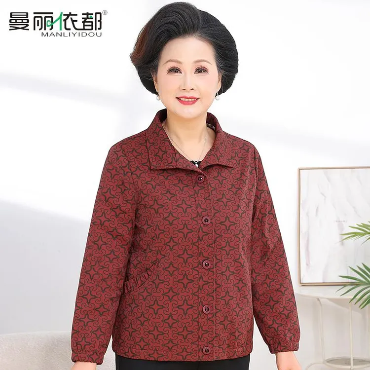 中老年秋装薄款碎花外套女短款60岁妈妈装春秋夹克奶奶装老人衣服