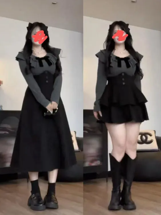 大码甜美风通勤风法式秋冬显瘦上衣束腰长9333短9332半身裙