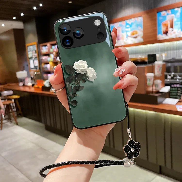 素雅花朵适用苹果17Pro手机壳iPhone17ProMax玻璃壳苹果17Air女款
