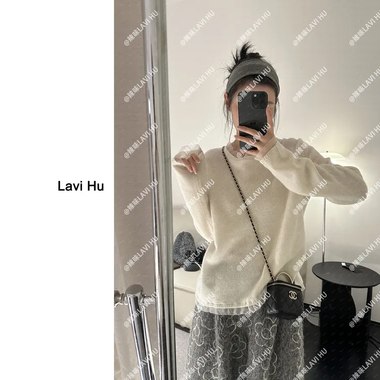 LAVI HU【单色留白】100%绵羊毛 禁止机洗 温柔风蕾丝领打底衫7081