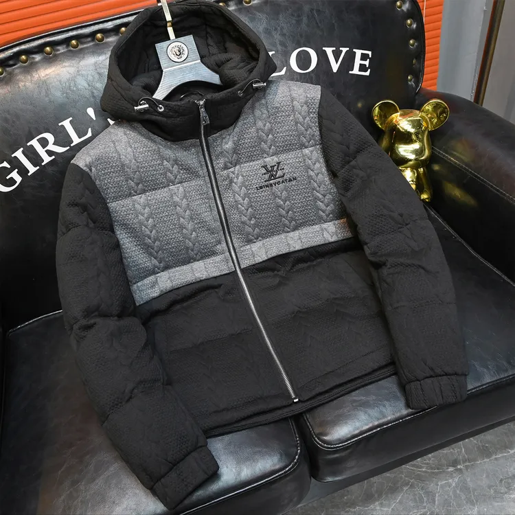 Tispair/蒂斯派尔高端潮牌刺绣拼色加厚白鸭绒男士冬新款连帽保暖