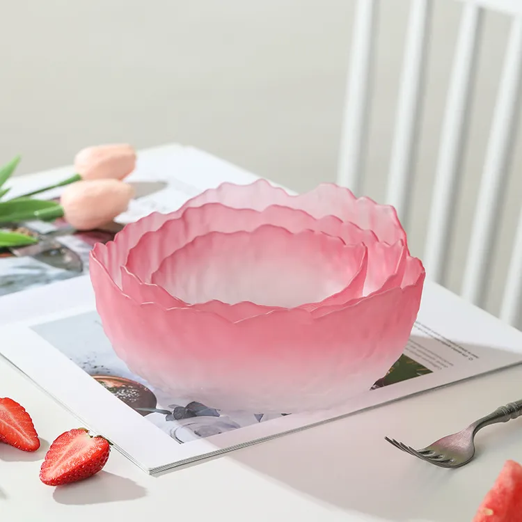 可拆洗甜品碗玻璃碗蔬菜冰粉餐具莲雾果盘粉家用水果网红盘子套装