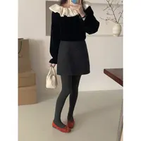 240258#经典优雅气质法式波点百搭毛呢半裙