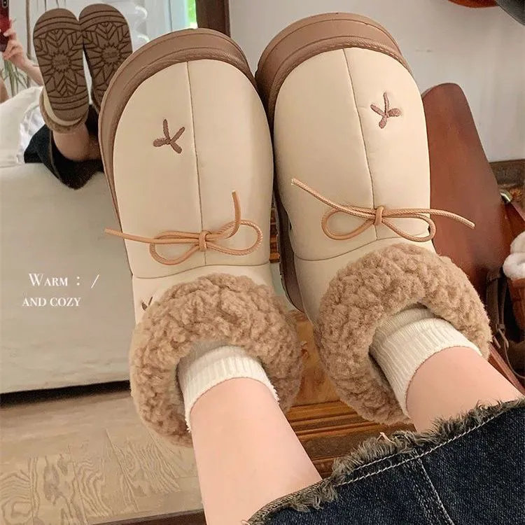 甜美蝴蝶结厚底防水雪地靴女冬季新款韩系少女心防滑保暖外穿棉鞋