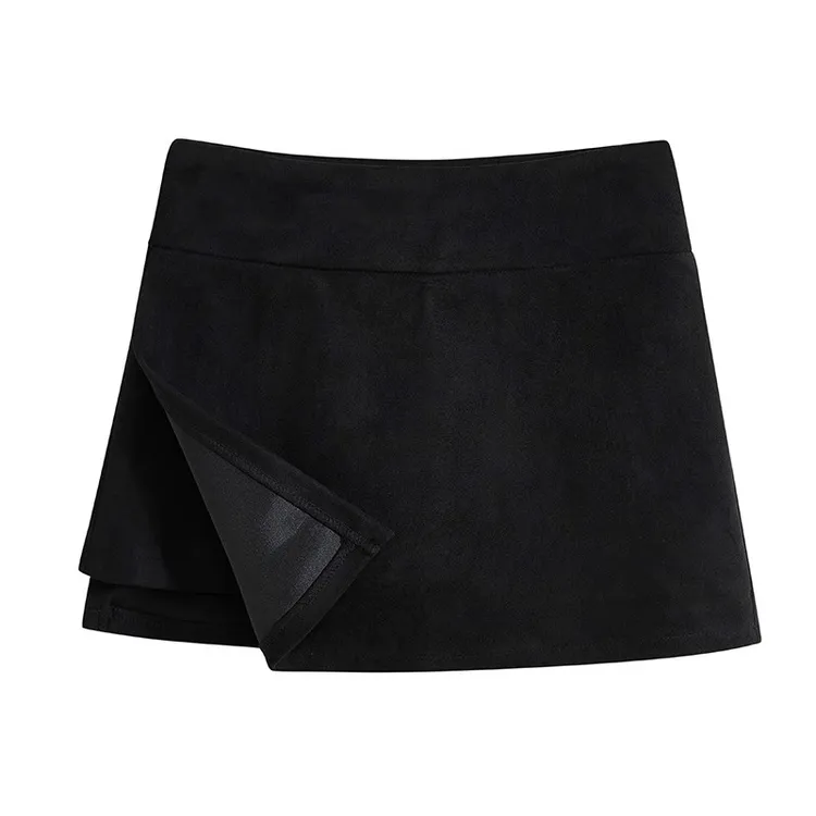 麂皮绒半身裙秋冬2025新款高腰A字裙显瘦裤裙辣妹开叉百搭短裙裤