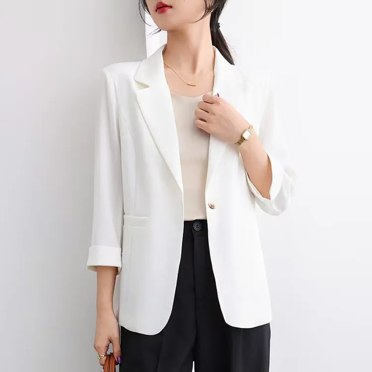 极简风女宽松型设计感五分袖西装韩版时尚小西装气质职业外套清凉