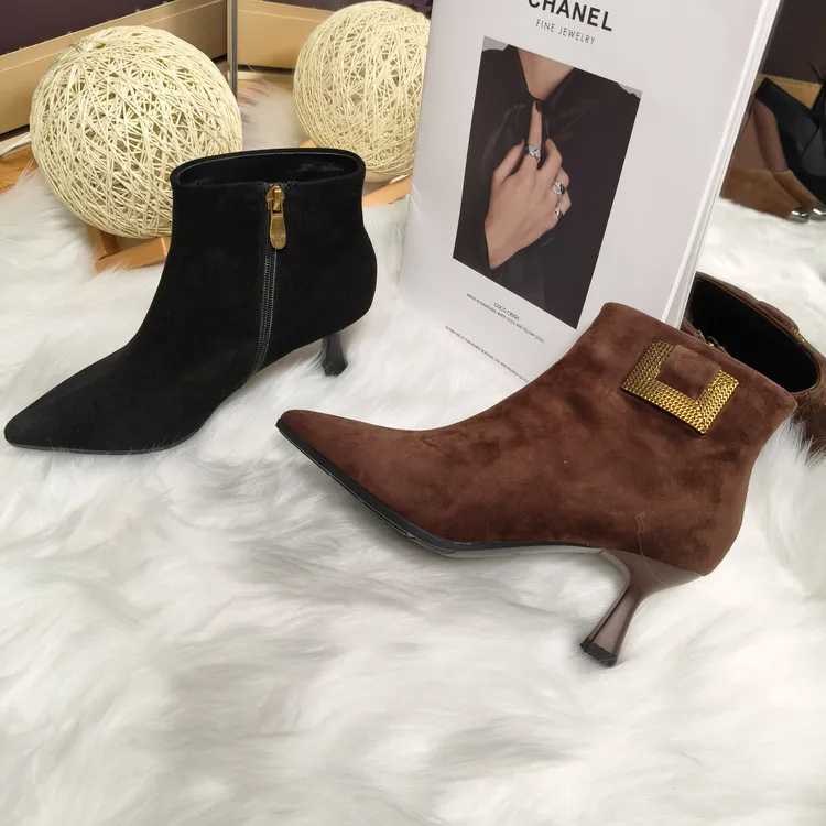 小琦家2025新款欧美风酒杯跟尖头侧拉链时尚舒适百搭精品女鞋短靴