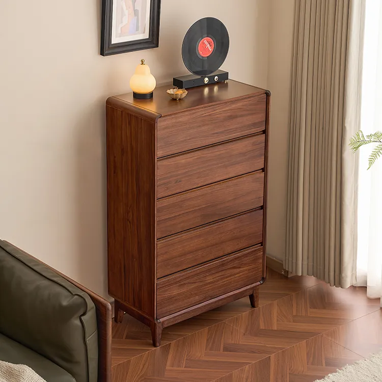 苏作集进口缅甸柚木家用简约轻奢五斗柜客厅储物柜复古柜子抽屉