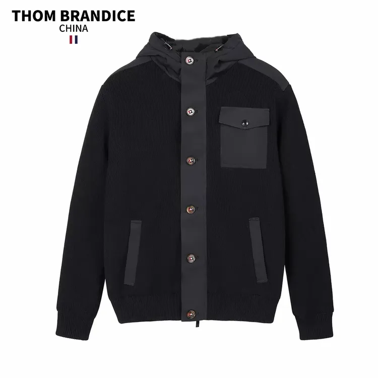 【官方旗舰】THOMBRANDICE汤姆布朗羊毛拼接口袋连帽羽绒服加绒加厚