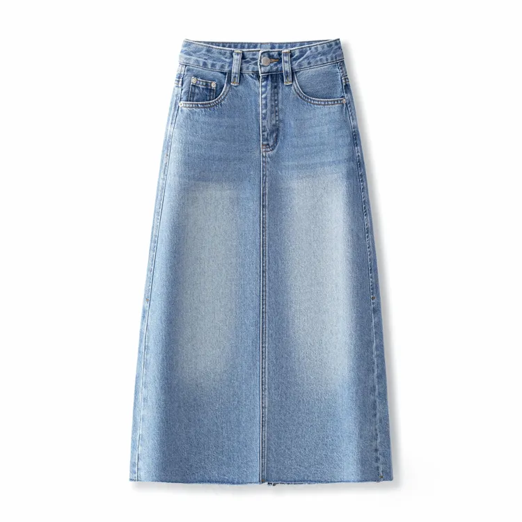 秋季新款长裙复古牛仔裙鱼尾半身裙成人百搭包臀高腰中长款开叉