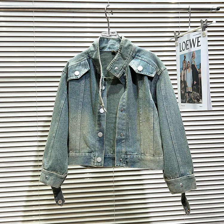 女童春款牛仔外套2025韩版宽松立领时尚做旧短款儿童牛仔p2472