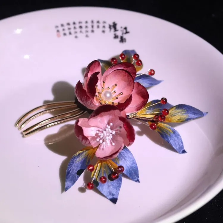 蚕丝绒花新中式新娘旗袍造型头饰汉服古风拍照发饰发簪