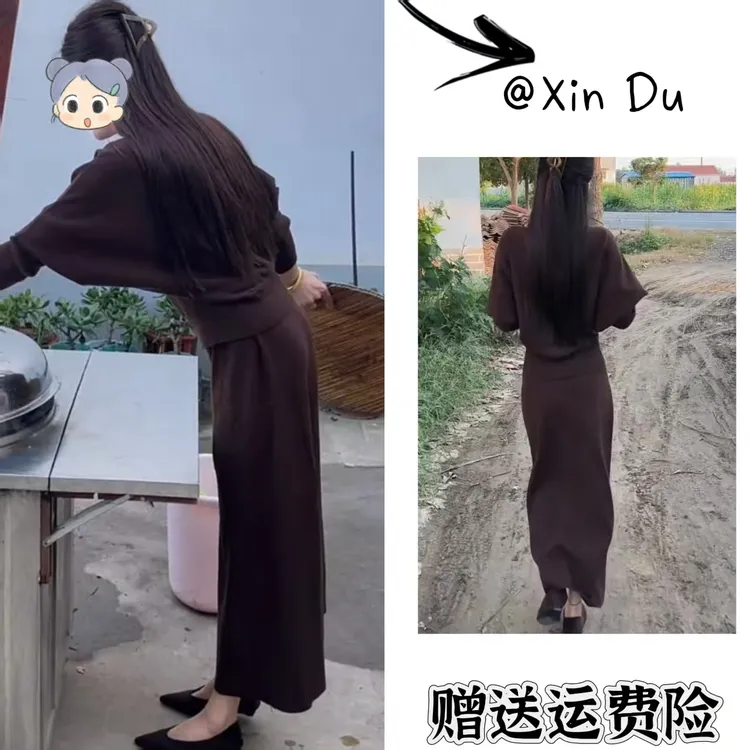 2025秋季新款时尚显瘦气质女士网红洋气两件套百搭款D22570