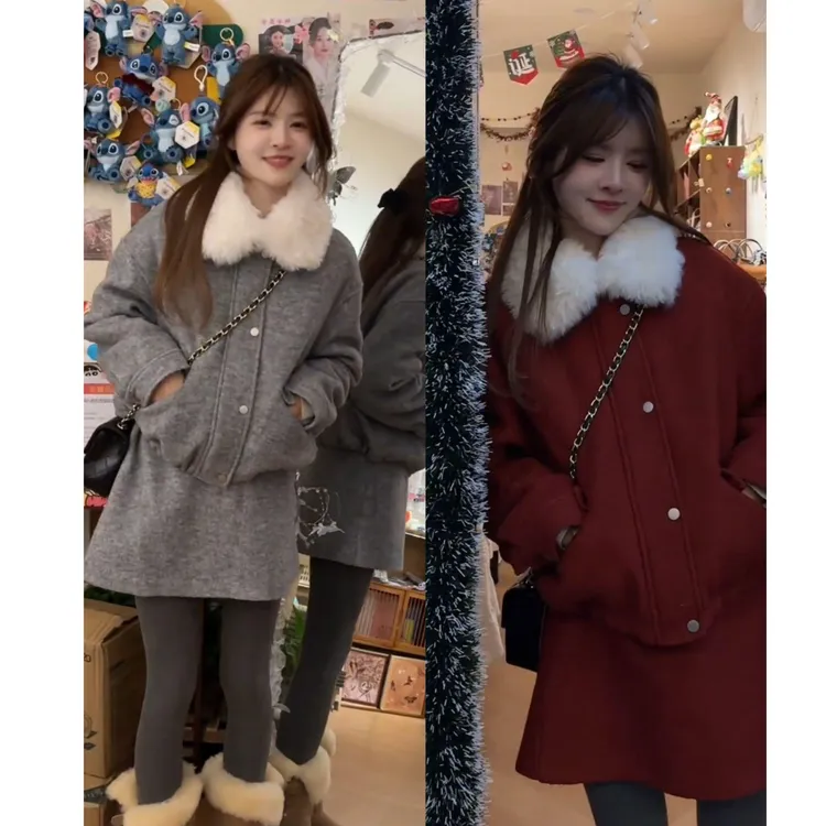 超火秋冬穿搭一整套2025新款圣诞高级感百搭红色外套短裙两件套