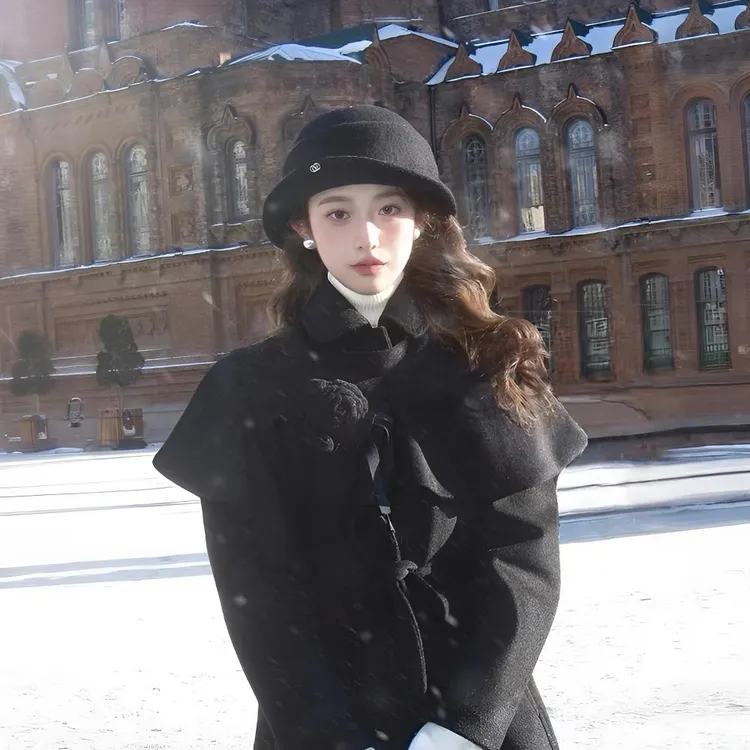 黑色赫本风羊毛千金帽子女士秋冬季英伦礼帽高级感保暖百搭马术帽