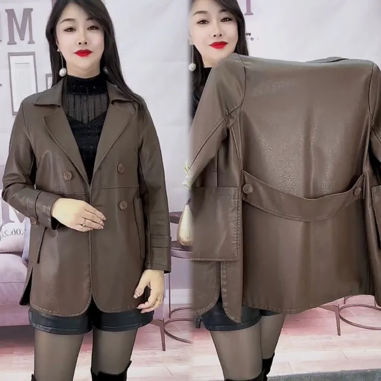 海宁皮衣风衣女士外套2025春季新款高档气质中长款显瘦百搭上衣潮