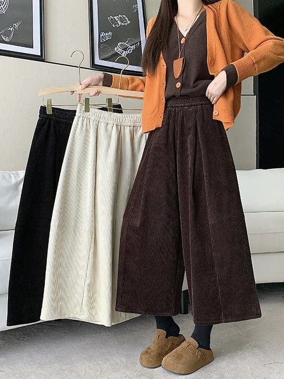 【wy】2025年大码女装秋冬新款加厚保暖阔腿裤气质高腰八分裤3815