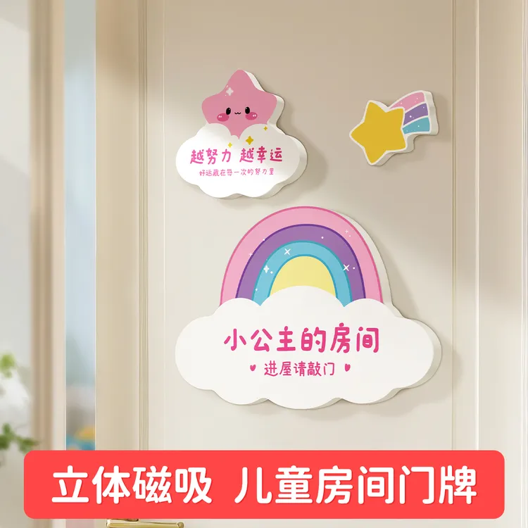 儿童房间卧室门牌门贴3d立体墙贴磁吸卡通儿童礼物励志装饰布置