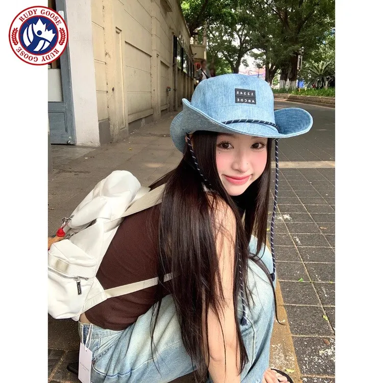 RUDY GOOSE防晒露营渔夫帽户外骑行系带登山帽大帽檐水洗牛仔帽女
