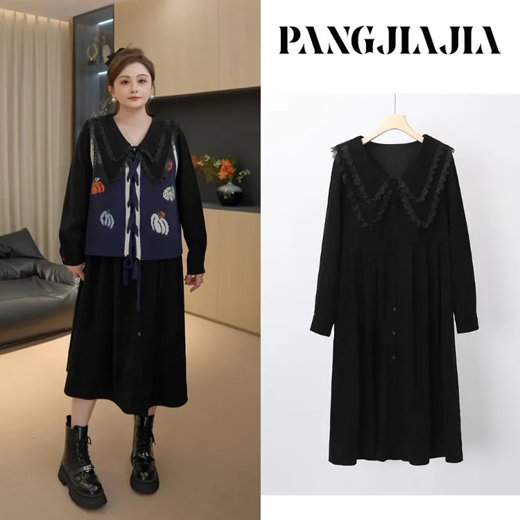 【胖佳佳】爱丽丝 长袖磨毛连衣裙秋冬减龄显瘦长裙子H625Q14704