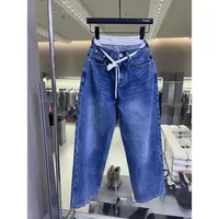 【娇娇私服定制】新款休闲高腰系带直筒牛仔裤82083#