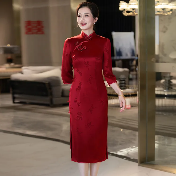 2026新款醋酸中式旗袍结婚喜婆婆装喜妈妈婚宴礼服高端轻奢高级感