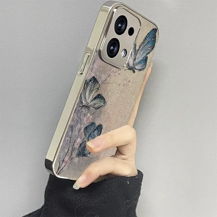 梅花蝴蝶适用OPPOReno14手机壳reno13创意小羊皮reno12新款保护壳