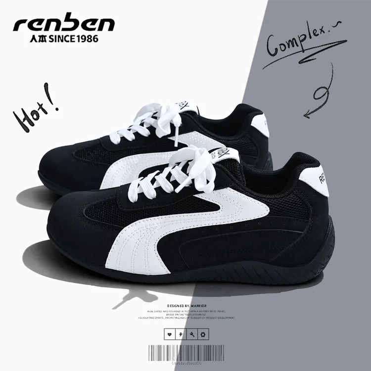 人本复古德训鞋女2025新款夏季女鞋百搭内增高小白鞋爆款赛车鞋