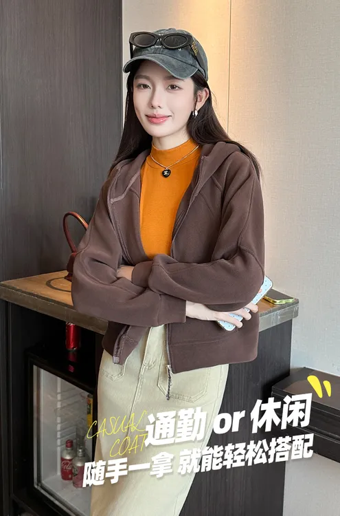 奥粒绒卫衣女款2025秋冬新款冬季加绒连帽外套加厚保暖高档开衫