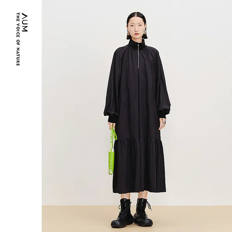 商场同款】AUM噢姆26年春季半拉链黑色娃娃连衣裙M1FZ12146