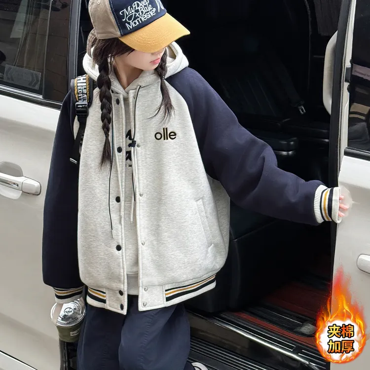 女童秋冬外套2025新款洋气儿童加厚上衣冬季大童初中生休闲棒球服