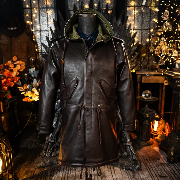 莫臣战地绵羊皮风衣鱼尾大衣休闲中长款秋冬男防风外套工装PM51