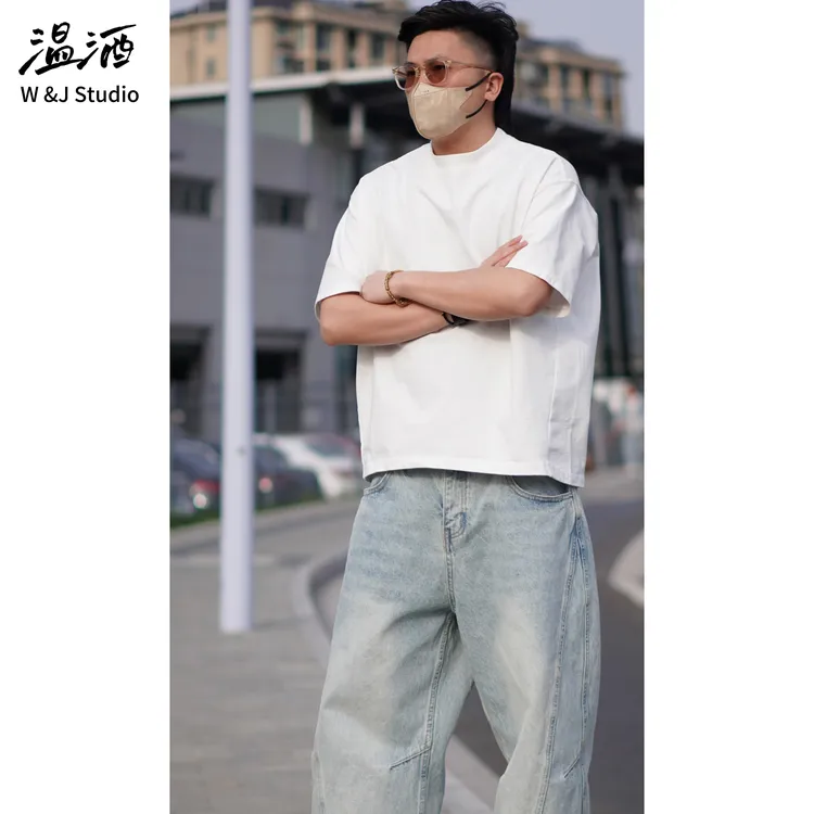 【短宽版】衣长偏短 非规则衣袖拼接挺阔型宽松卫衣半袖T恤